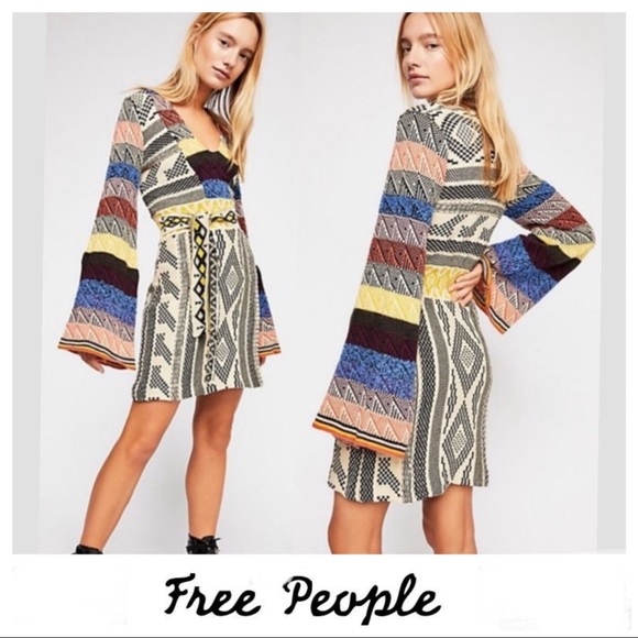 Free People Dresses & Skirts - ♦️SOLD♦️FREE PEOPLE Cream Multi Combo Sweater Dres